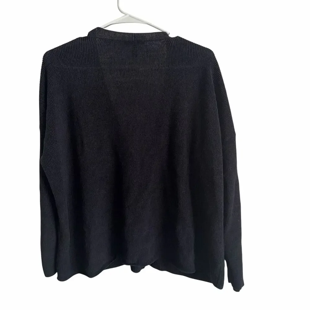 Eileen Fisher Organic Linen Cotton Blend Black Cardigan XL Oversized Open V-Neck - Picture 4 of 9